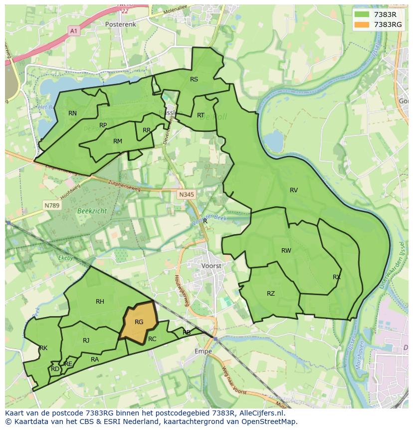 Afbeelding van het postcodegebied 7383 RG op de kaart.