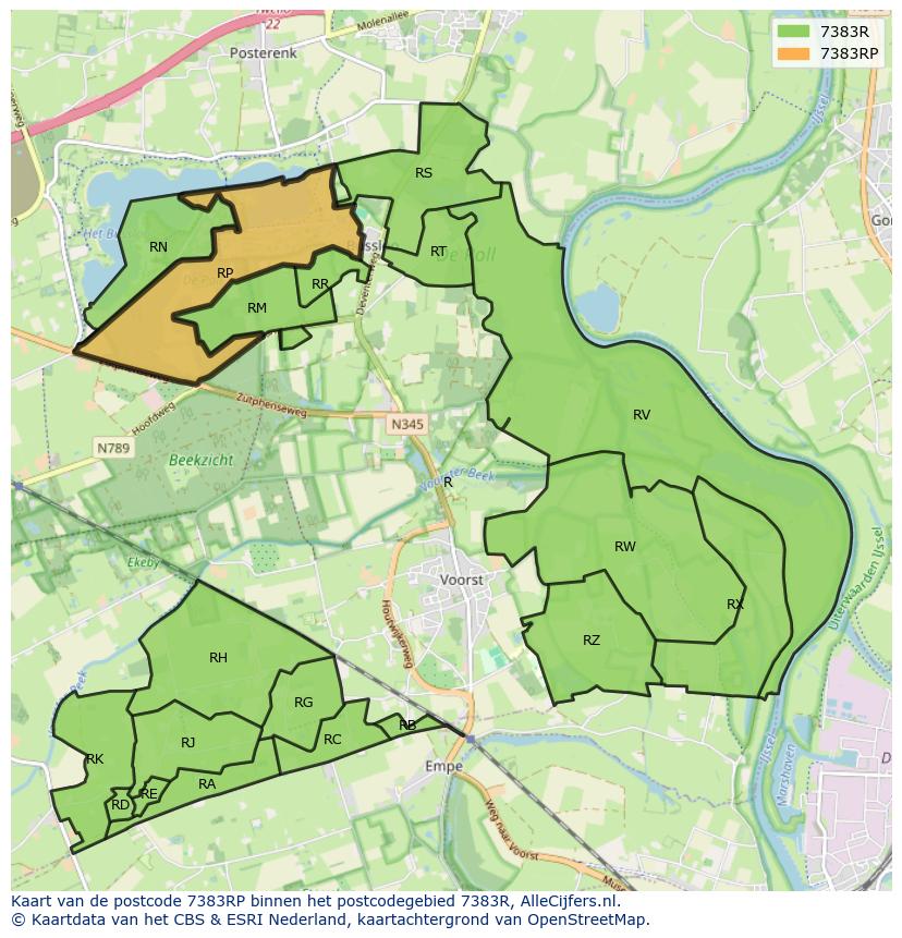 Afbeelding van het postcodegebied 7383 RP op de kaart.