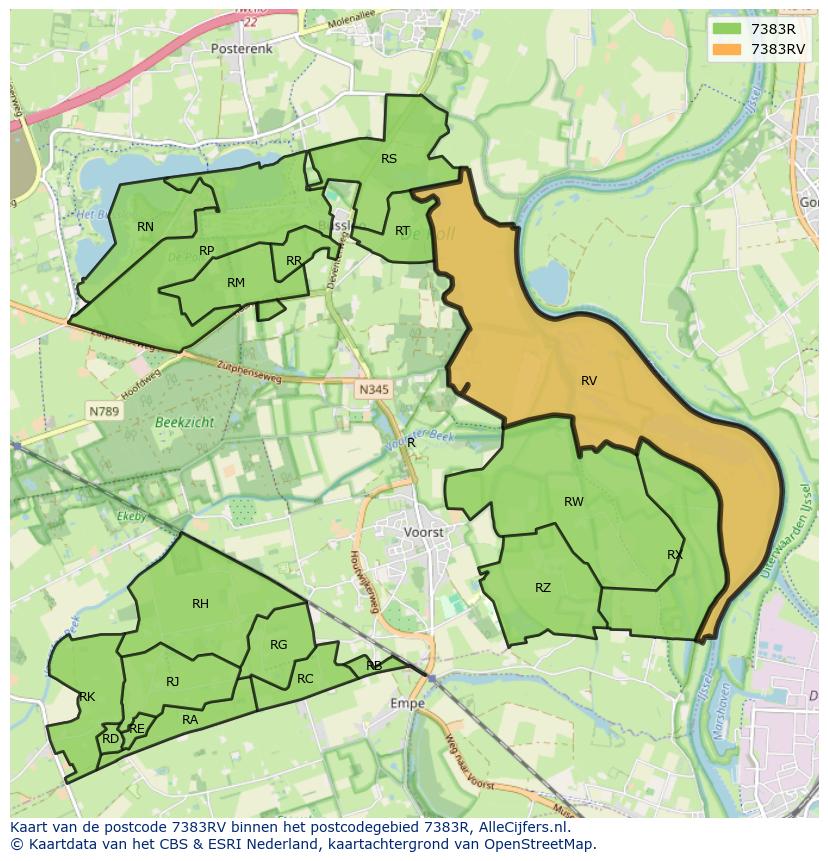Afbeelding van het postcodegebied 7383 RV op de kaart.