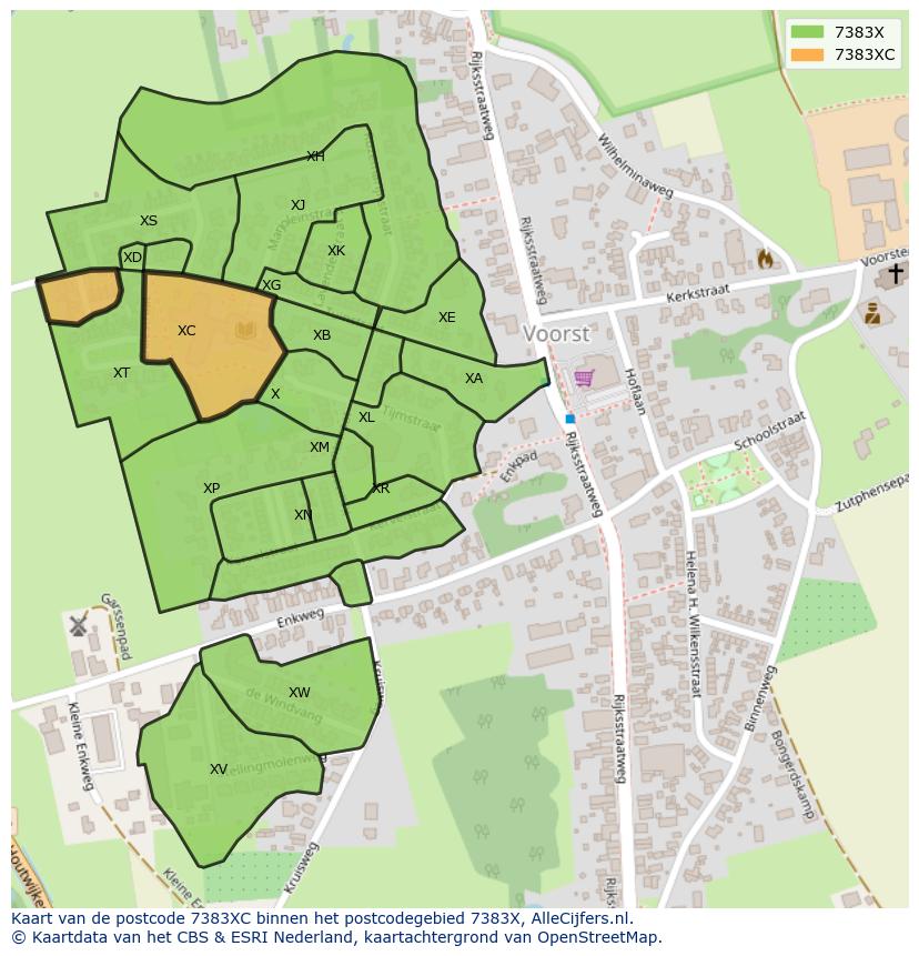 Afbeelding van het postcodegebied 7383 XC op de kaart.
