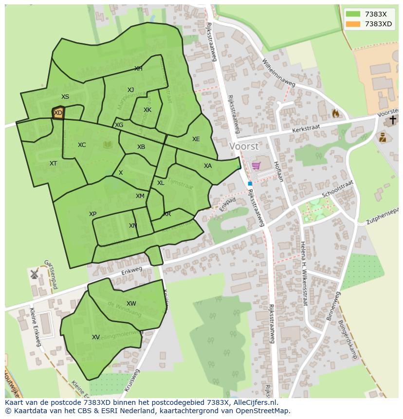 Afbeelding van het postcodegebied 7383 XD op de kaart.
