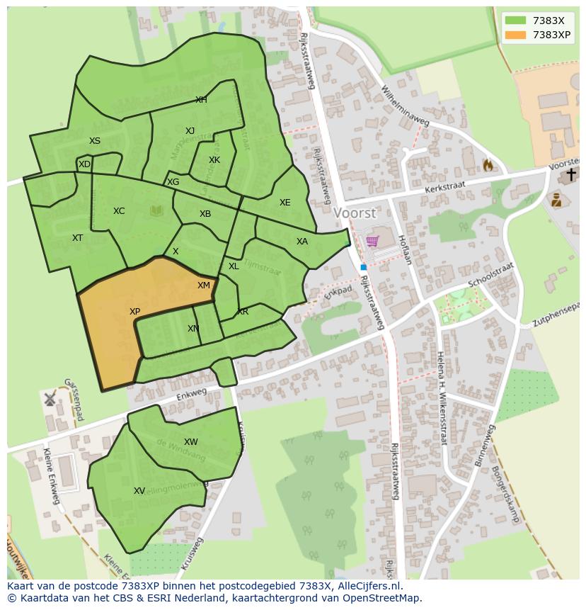 Afbeelding van het postcodegebied 7383 XP op de kaart.