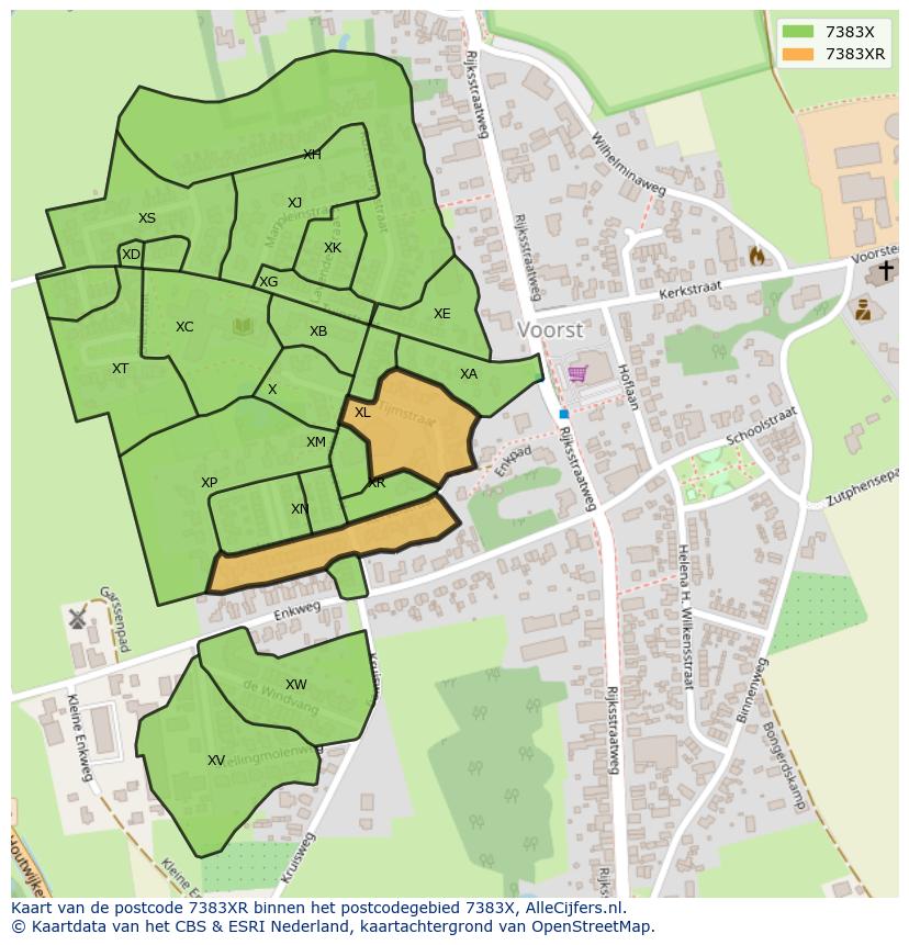 Afbeelding van het postcodegebied 7383 XR op de kaart.