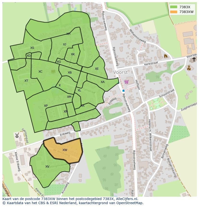 Afbeelding van het postcodegebied 7383 XW op de kaart.