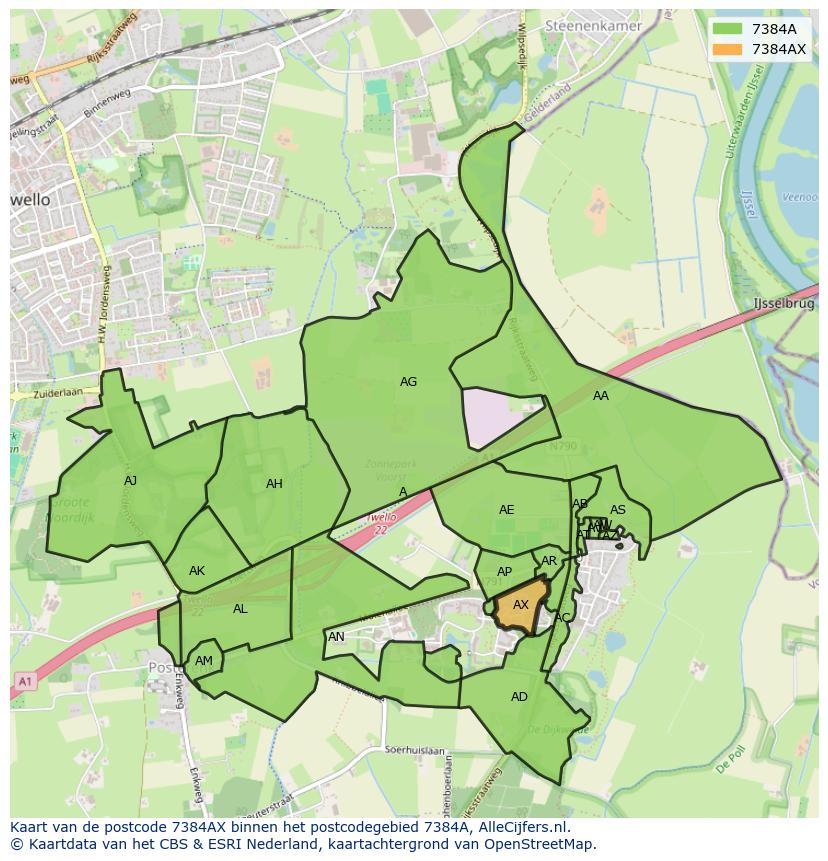 Afbeelding van het postcodegebied 7384 AX op de kaart.