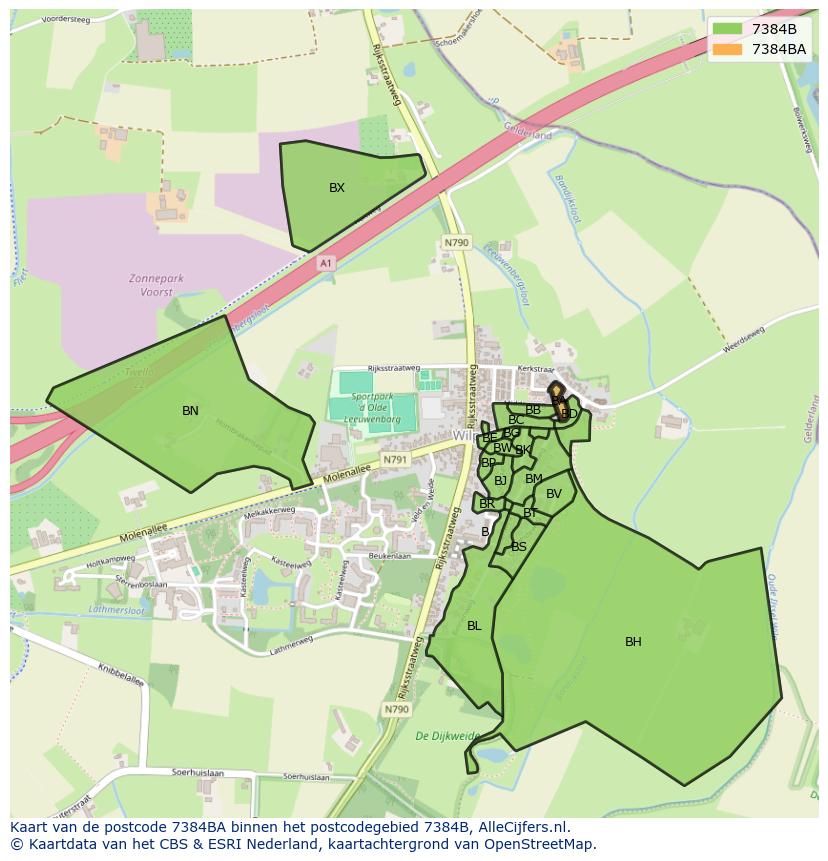 Afbeelding van het postcodegebied 7384 BA op de kaart.