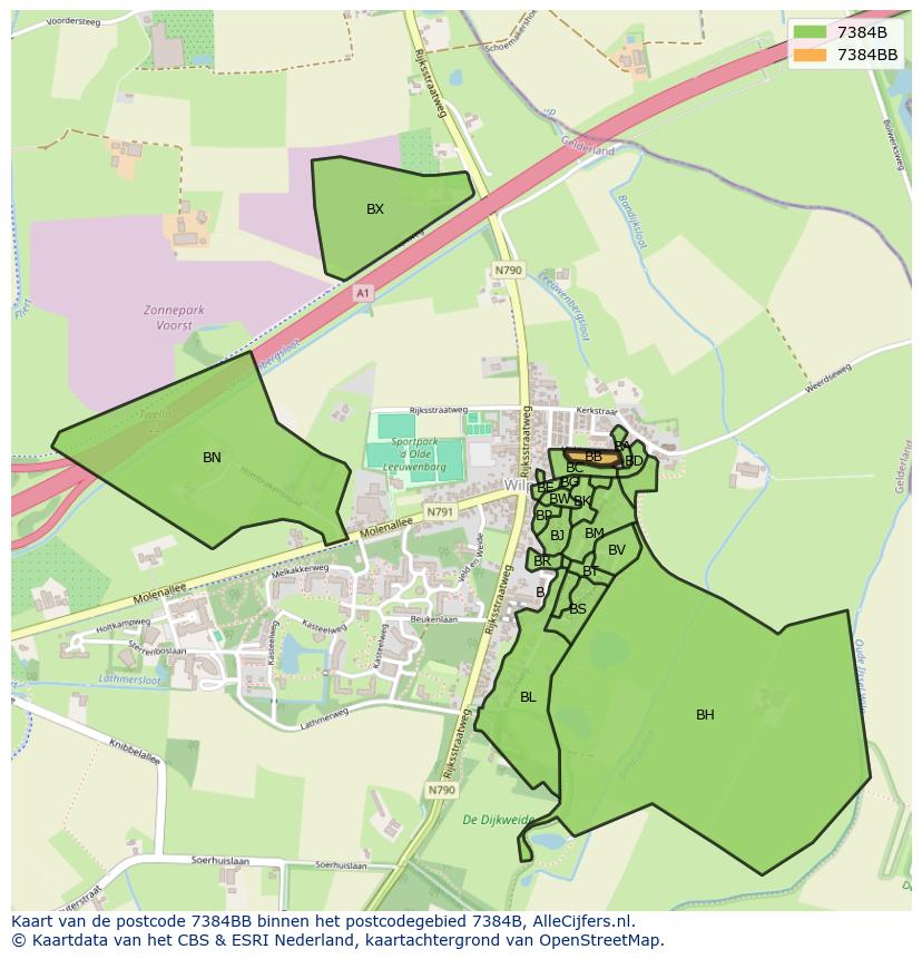 Afbeelding van het postcodegebied 7384 BB op de kaart.