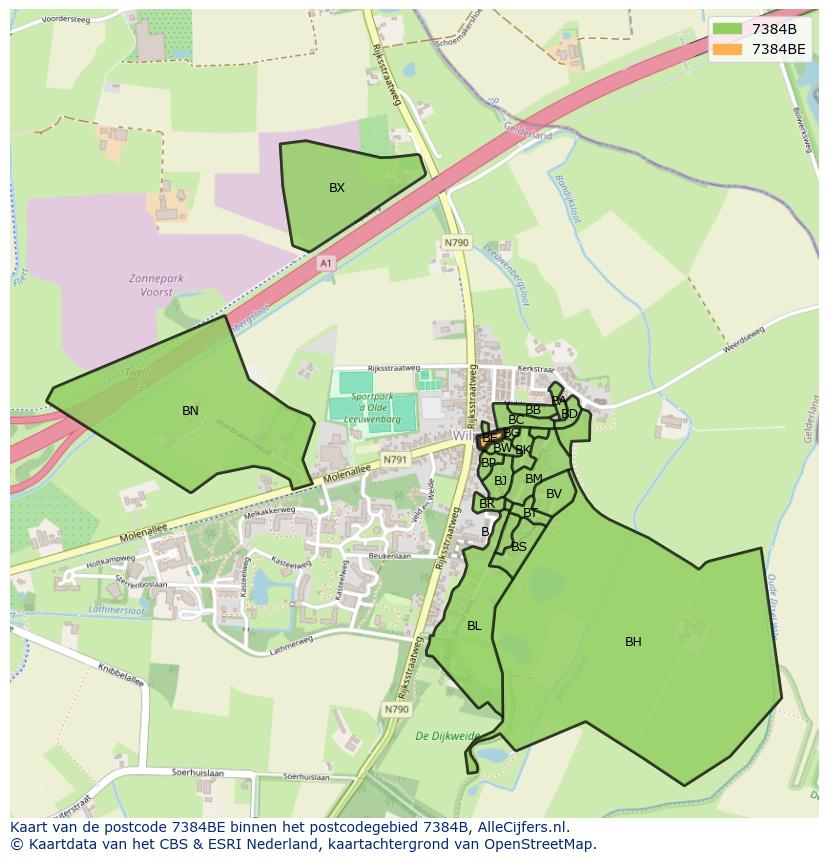 Afbeelding van het postcodegebied 7384 BE op de kaart.