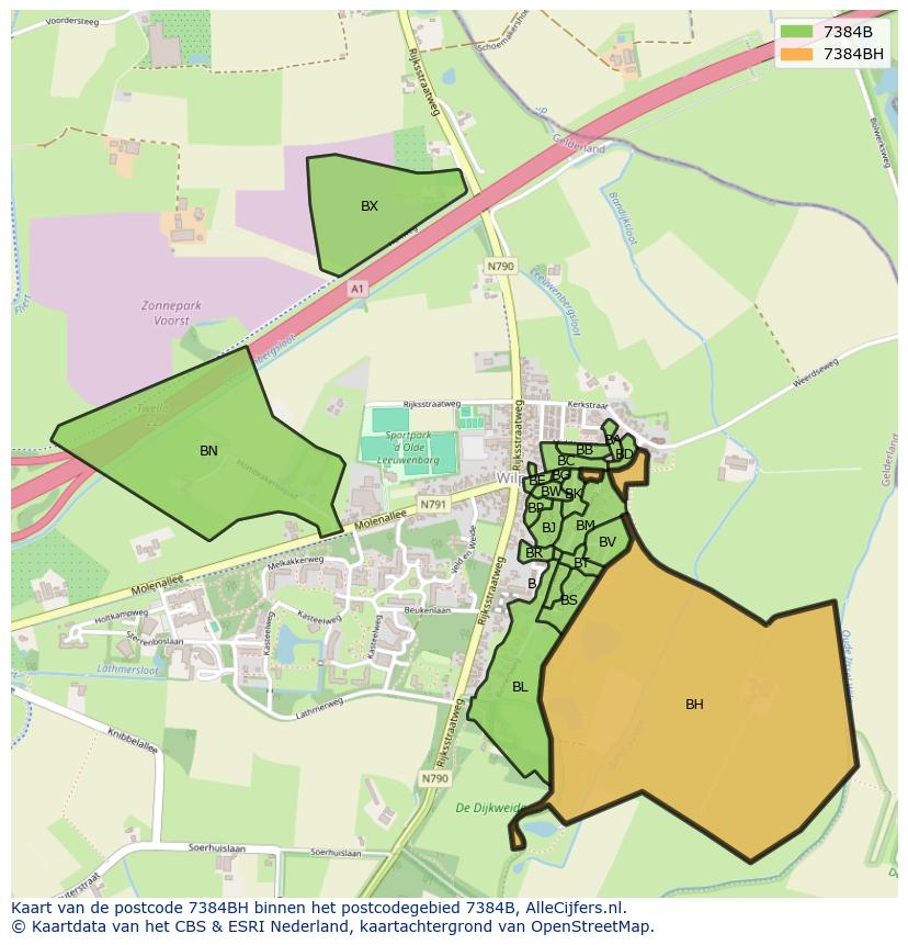 Afbeelding van het postcodegebied 7384 BH op de kaart.