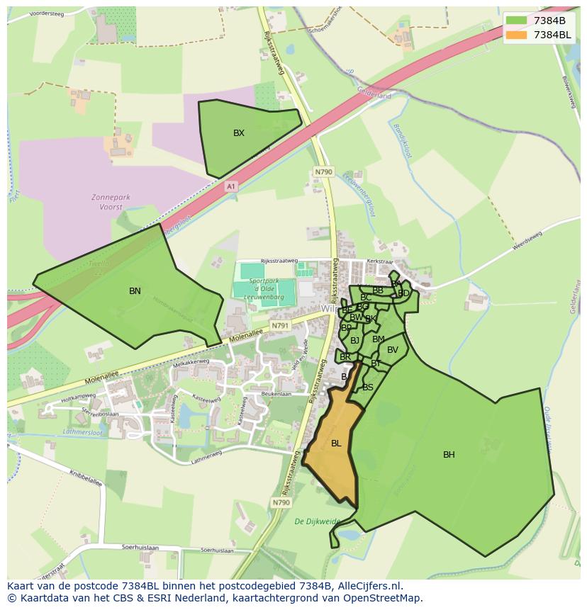 Afbeelding van het postcodegebied 7384 BL op de kaart.
