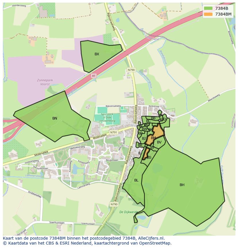 Afbeelding van het postcodegebied 7384 BM op de kaart.