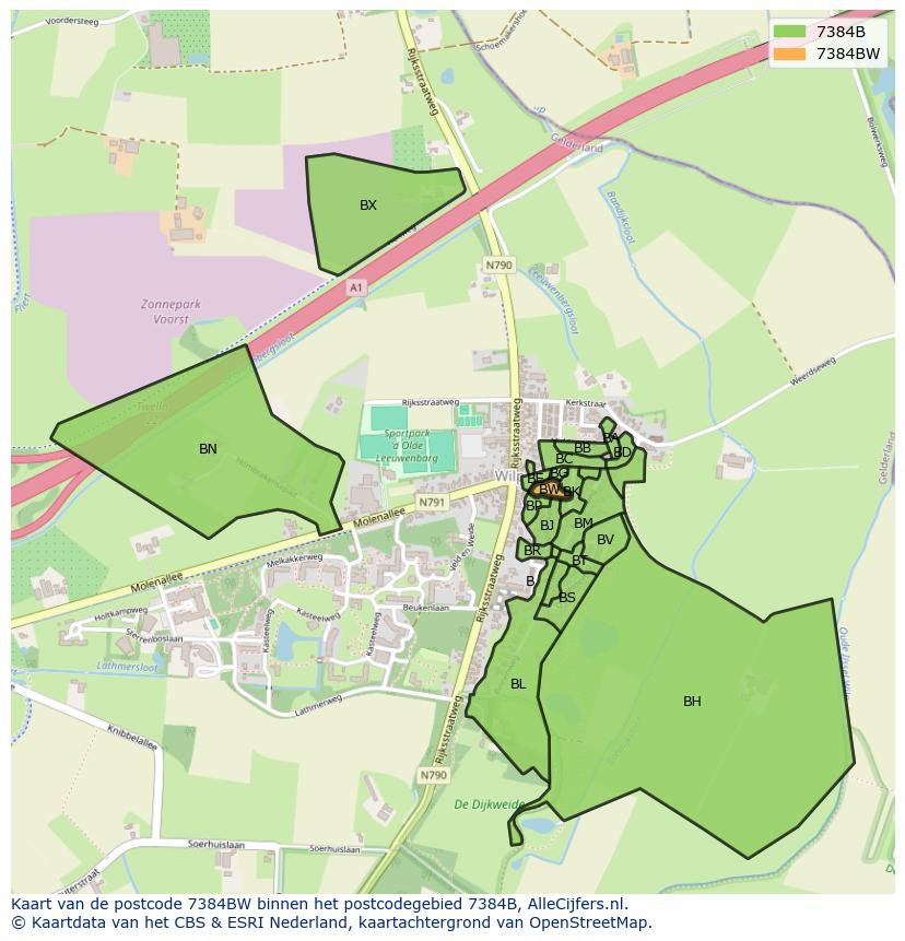 Afbeelding van het postcodegebied 7384 BW op de kaart.
