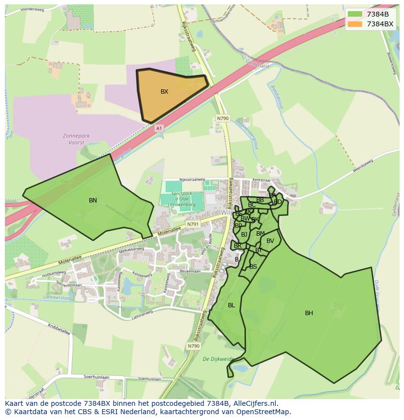 Afbeelding van het postcodegebied 7384 BX op de kaart.