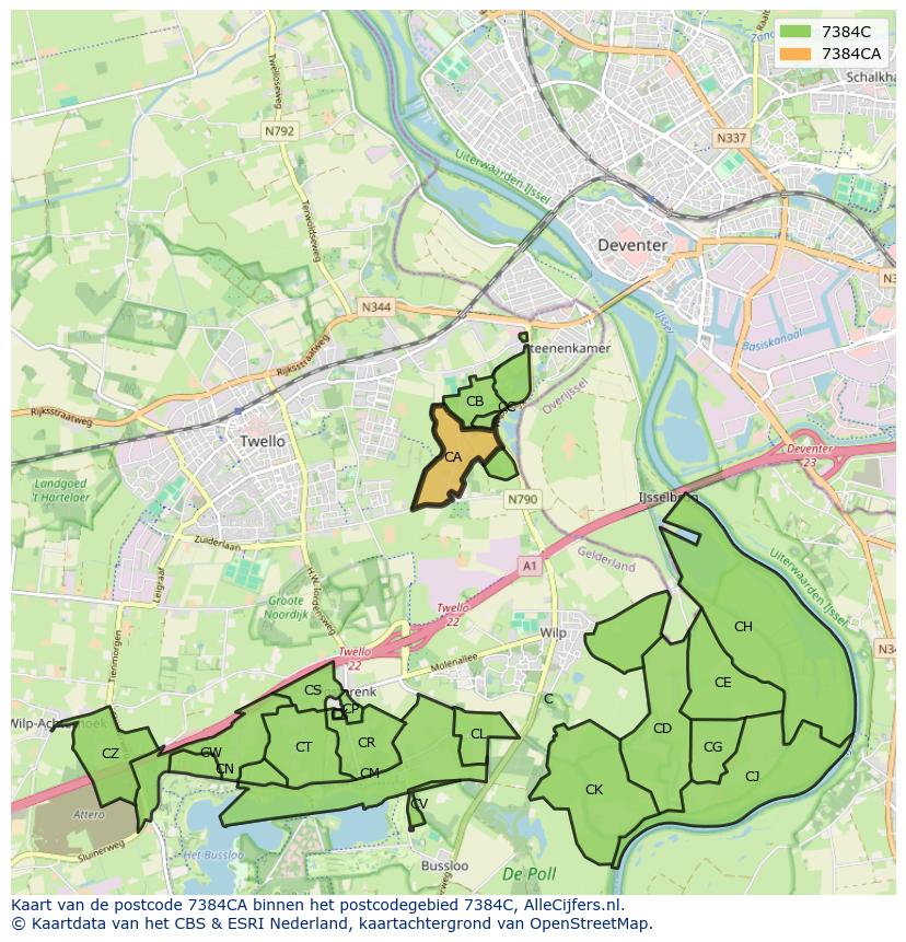 Afbeelding van het postcodegebied 7384 CA op de kaart.