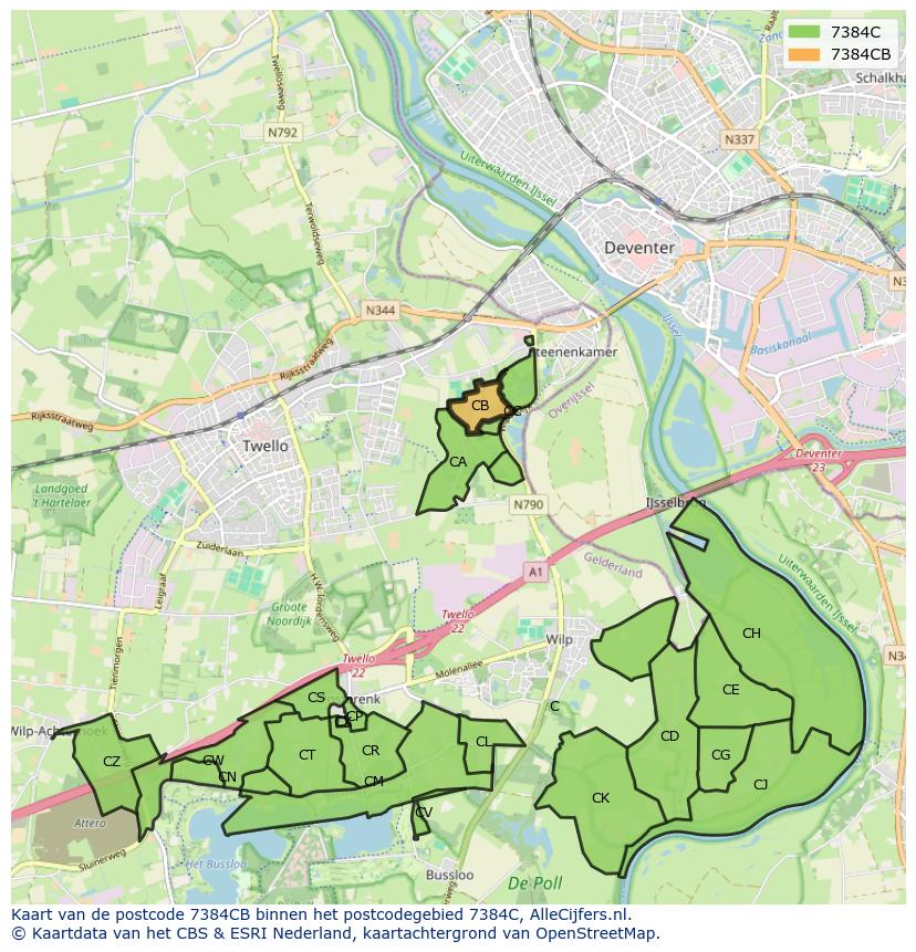 Afbeelding van het postcodegebied 7384 CB op de kaart.
