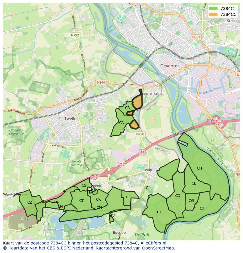 Afbeelding van het postcodegebied 7384 CC op de kaart.