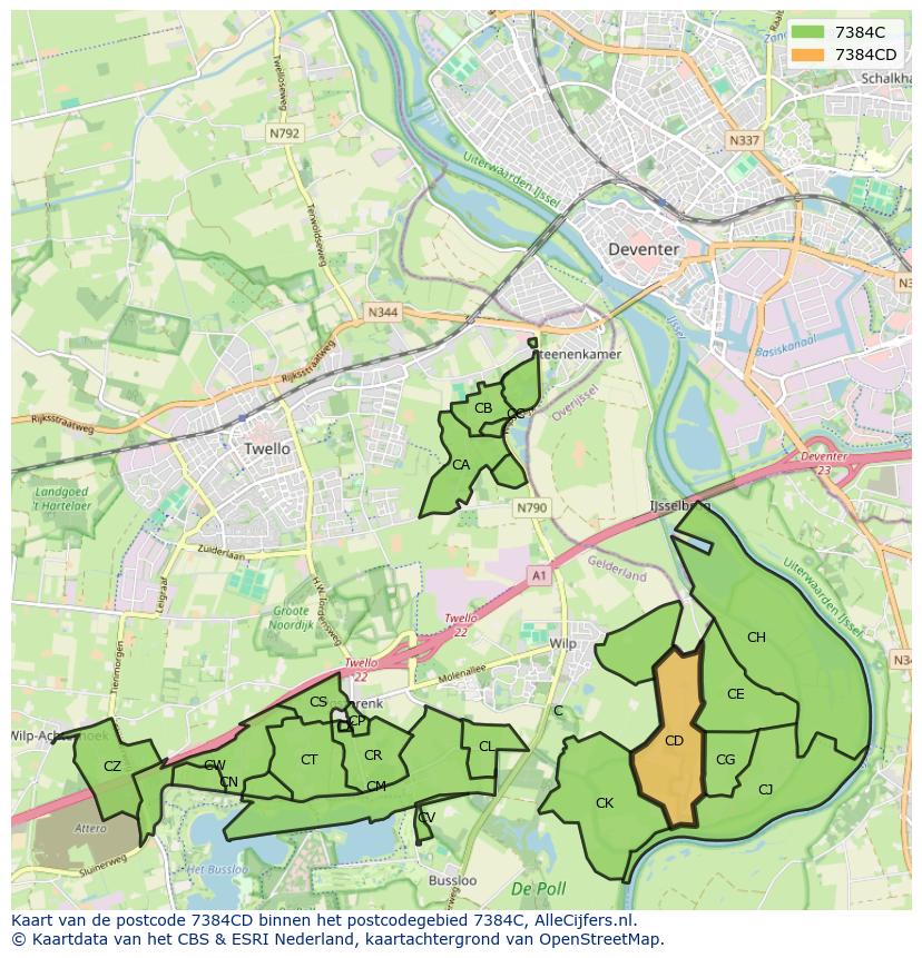 Afbeelding van het postcodegebied 7384 CD op de kaart.