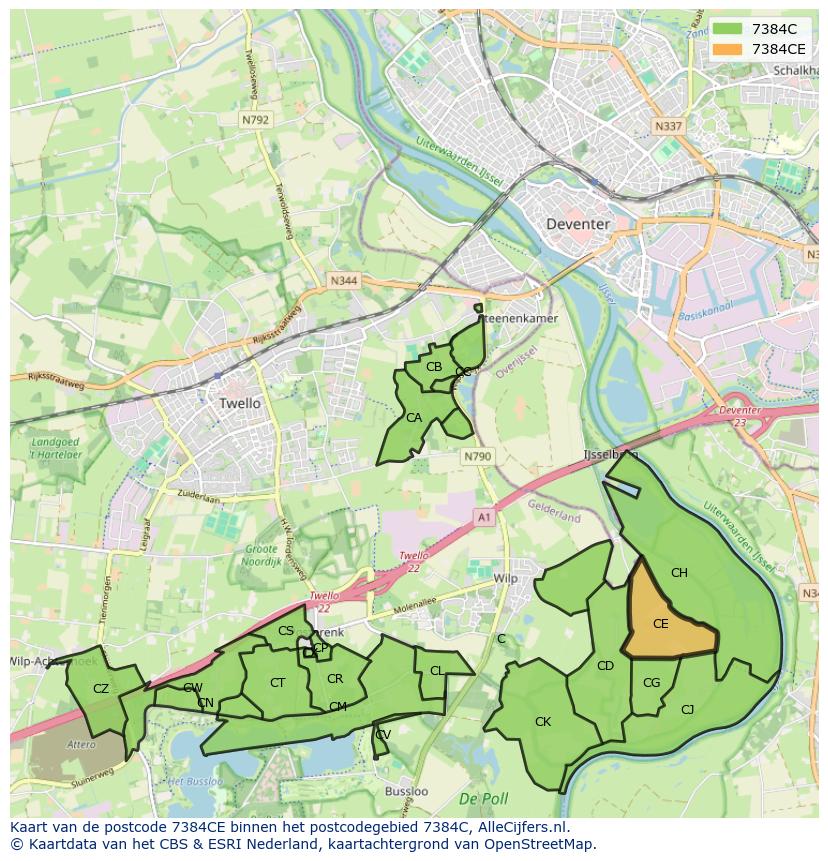Afbeelding van het postcodegebied 7384 CE op de kaart.