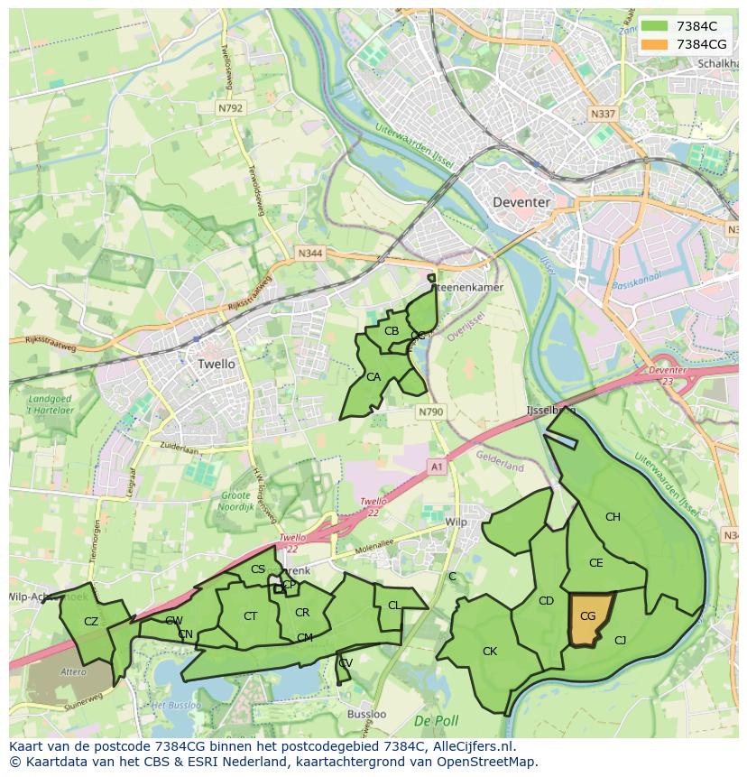 Afbeelding van het postcodegebied 7384 CG op de kaart.