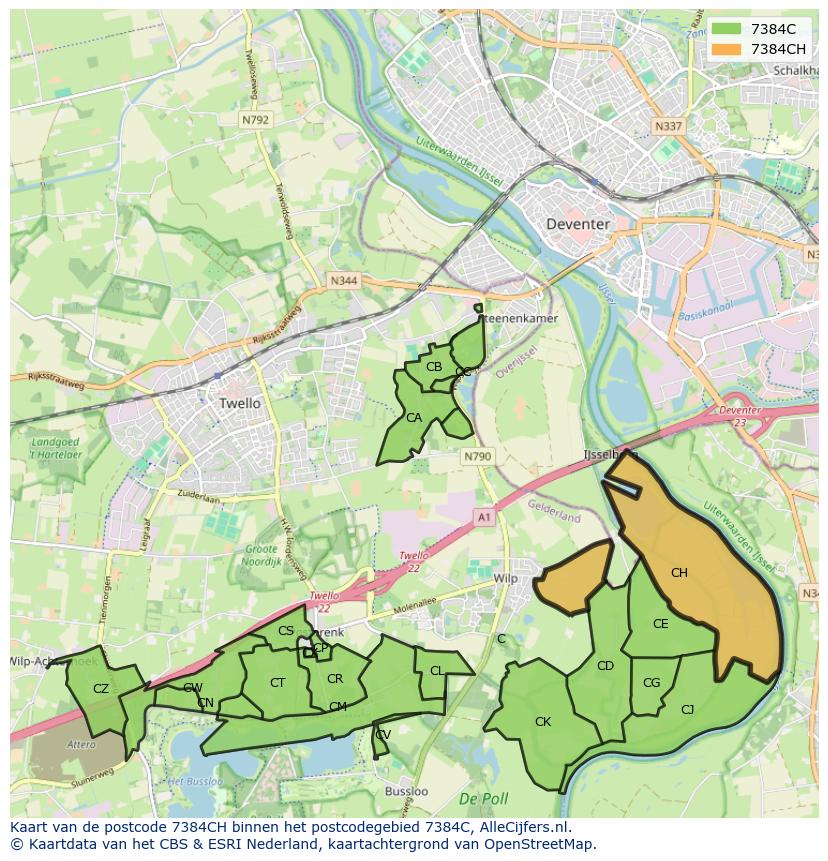 Afbeelding van het postcodegebied 7384 CH op de kaart.