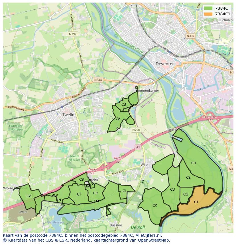 Afbeelding van het postcodegebied 7384 CJ op de kaart.