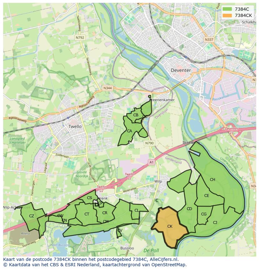 Afbeelding van het postcodegebied 7384 CK op de kaart.