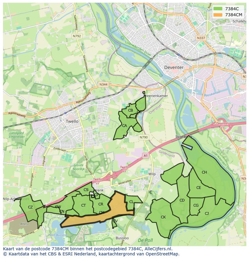 Afbeelding van het postcodegebied 7384 CM op de kaart.