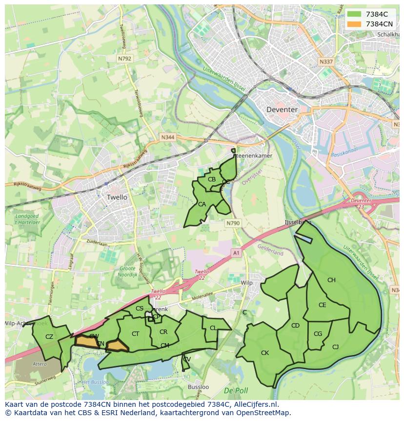 Afbeelding van het postcodegebied 7384 CN op de kaart.