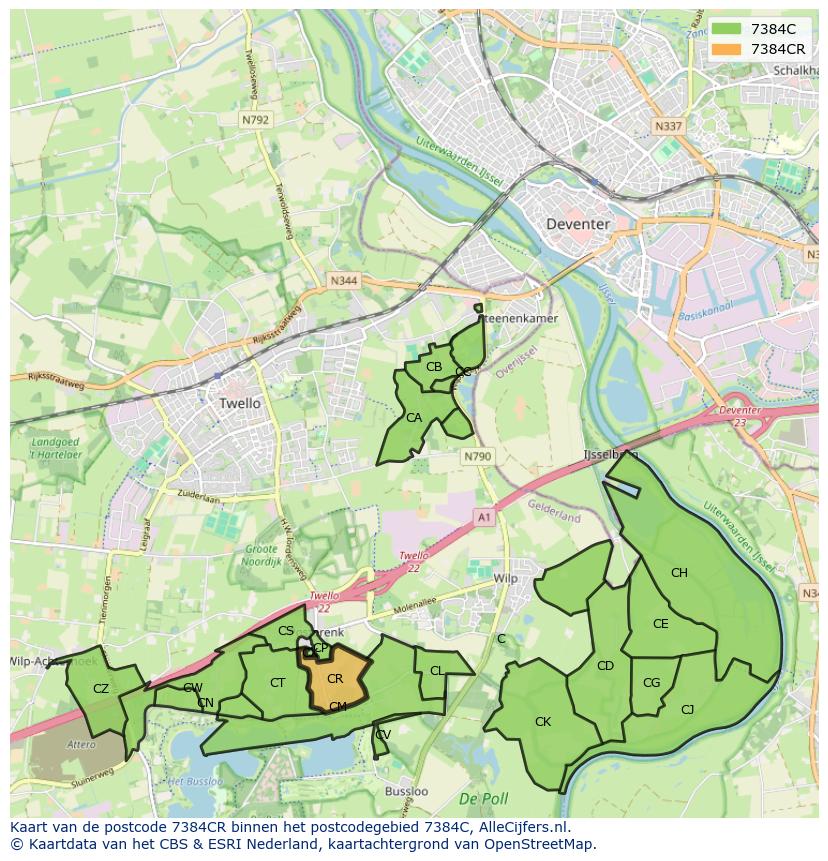 Afbeelding van het postcodegebied 7384 CR op de kaart.