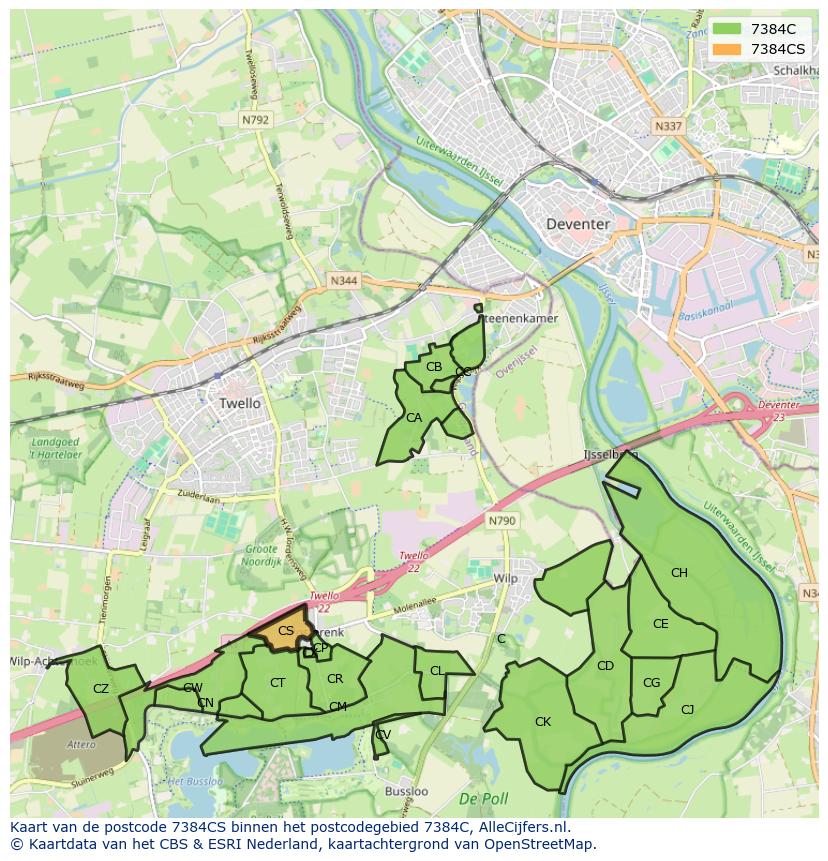 Afbeelding van het postcodegebied 7384 CS op de kaart.