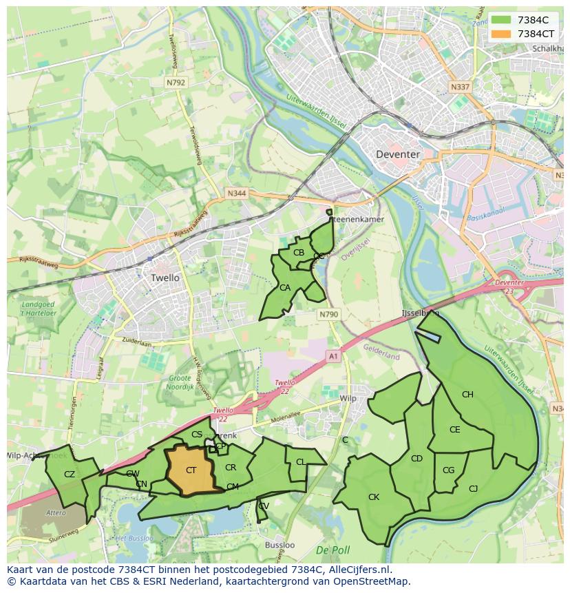 Afbeelding van het postcodegebied 7384 CT op de kaart.