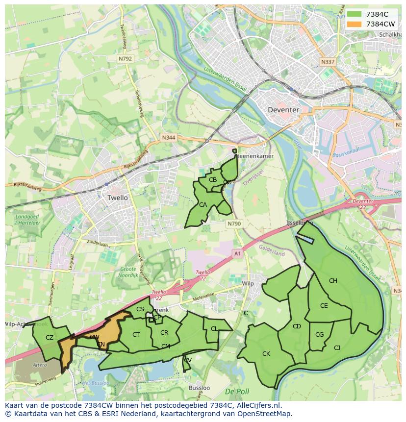 Afbeelding van het postcodegebied 7384 CW op de kaart.
