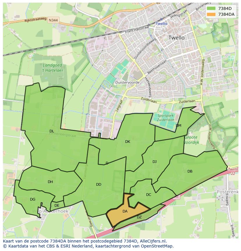 Afbeelding van het postcodegebied 7384 DA op de kaart.