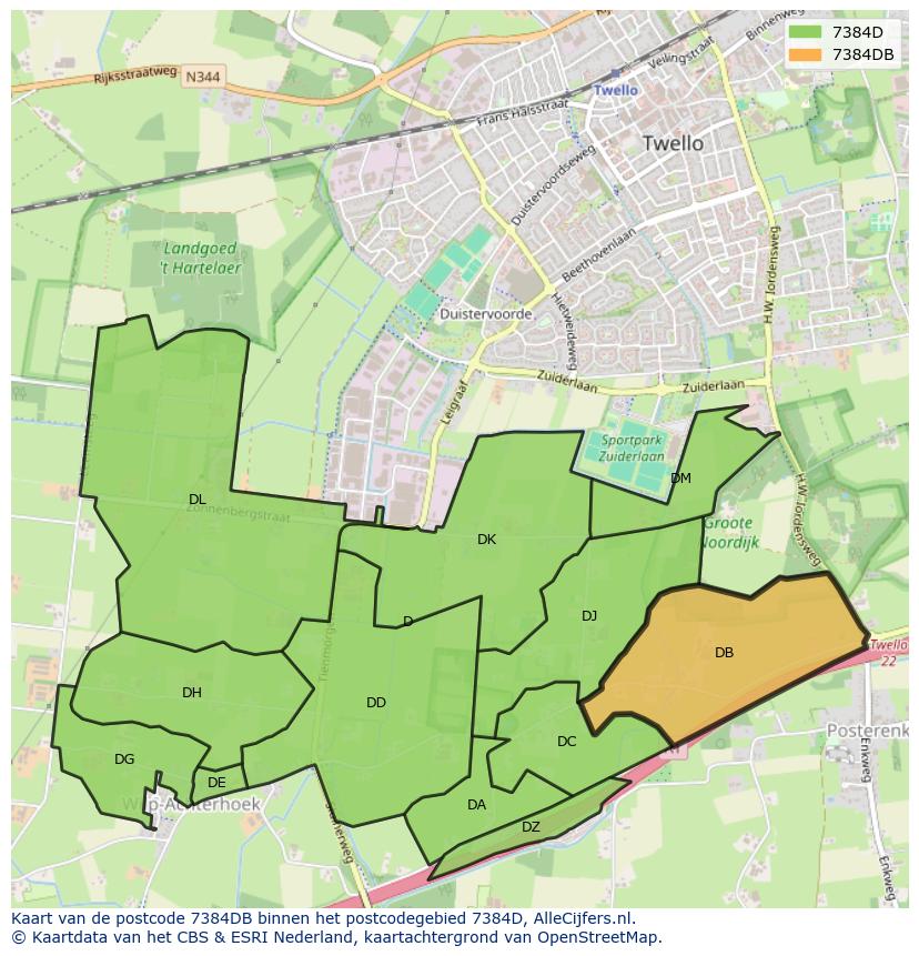 Afbeelding van het postcodegebied 7384 DB op de kaart.