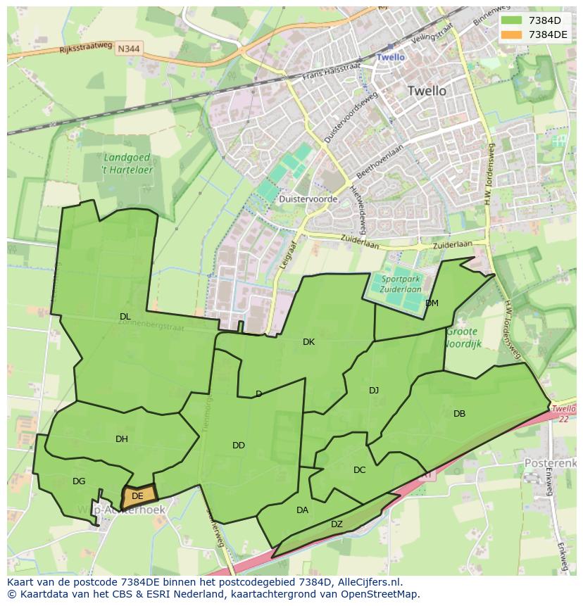 Afbeelding van het postcodegebied 7384 DE op de kaart.