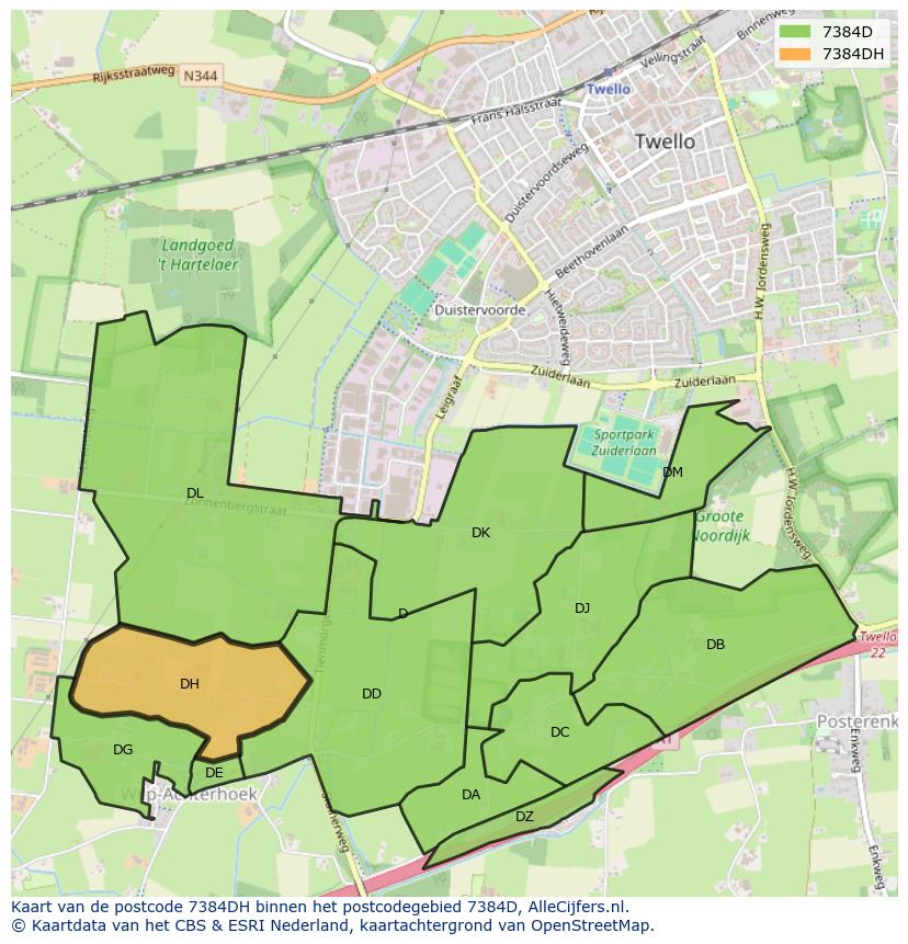 Afbeelding van het postcodegebied 7384 DH op de kaart.