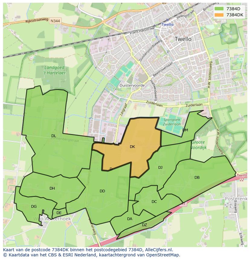 Afbeelding van het postcodegebied 7384 DK op de kaart.