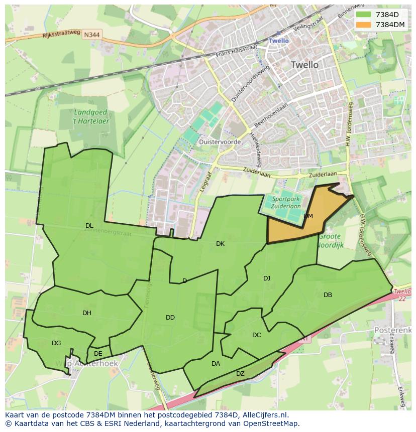 Afbeelding van het postcodegebied 7384 DM op de kaart.