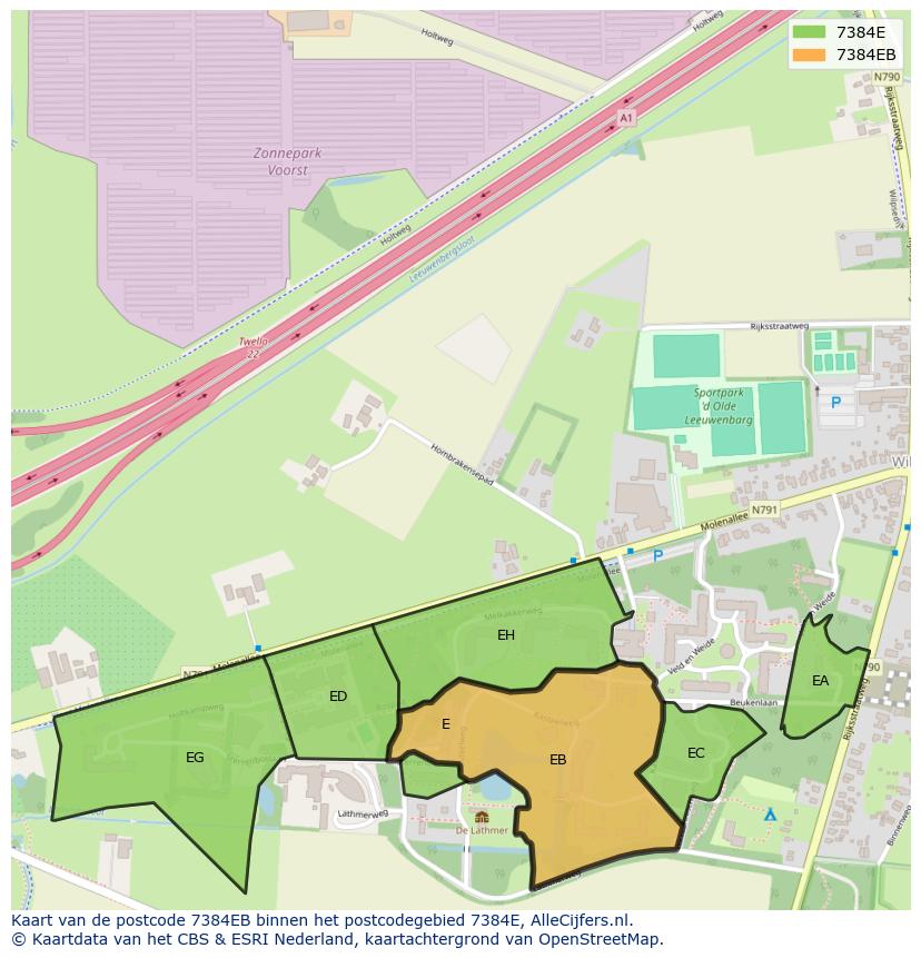 Afbeelding van het postcodegebied 7384 EB op de kaart.