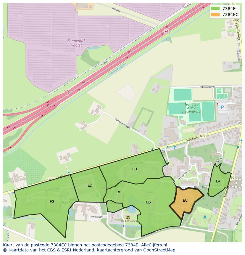 Afbeelding van het postcodegebied 7384 EC op de kaart.