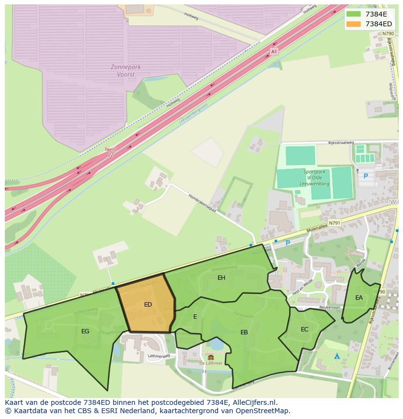Afbeelding van het postcodegebied 7384 ED op de kaart.