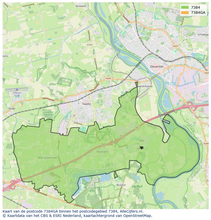 Afbeelding van het postcodegebied 7384 GA op de kaart.