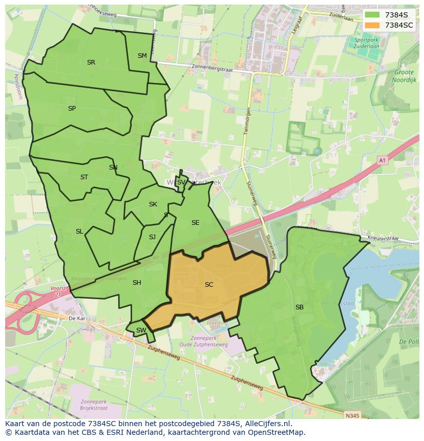 Afbeelding van het postcodegebied 7384 SC op de kaart.
