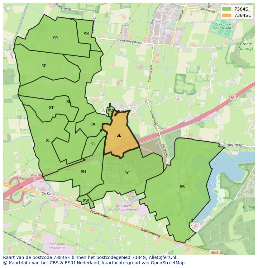 Afbeelding van het postcodegebied 7384 SE op de kaart.