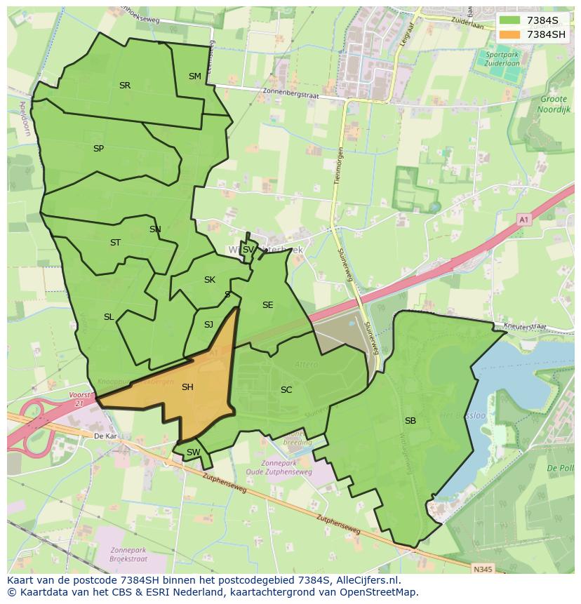 Afbeelding van het postcodegebied 7384 SH op de kaart.