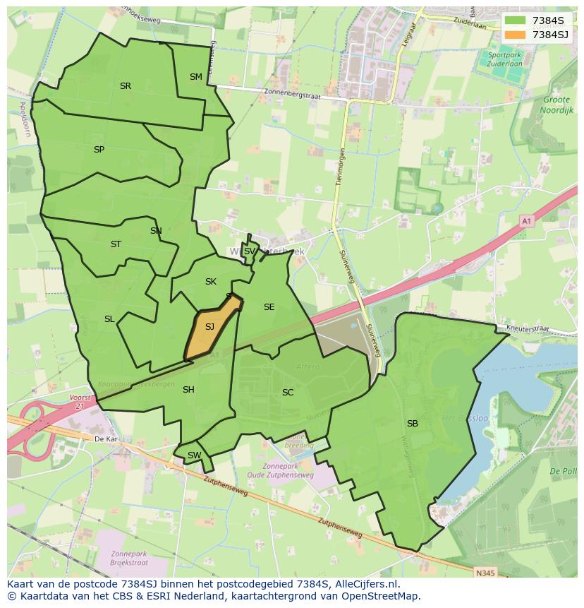 Afbeelding van het postcodegebied 7384 SJ op de kaart.