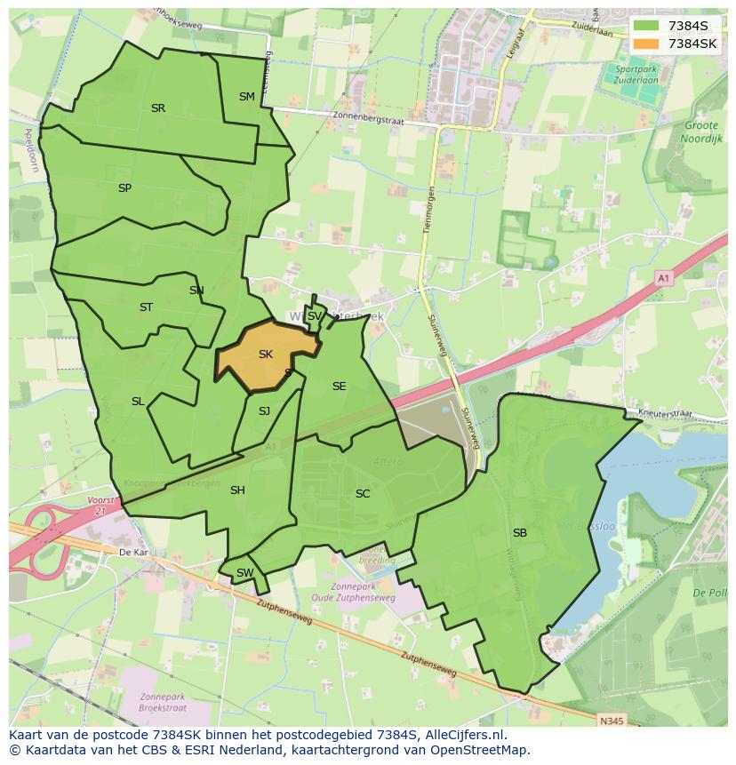 Afbeelding van het postcodegebied 7384 SK op de kaart.