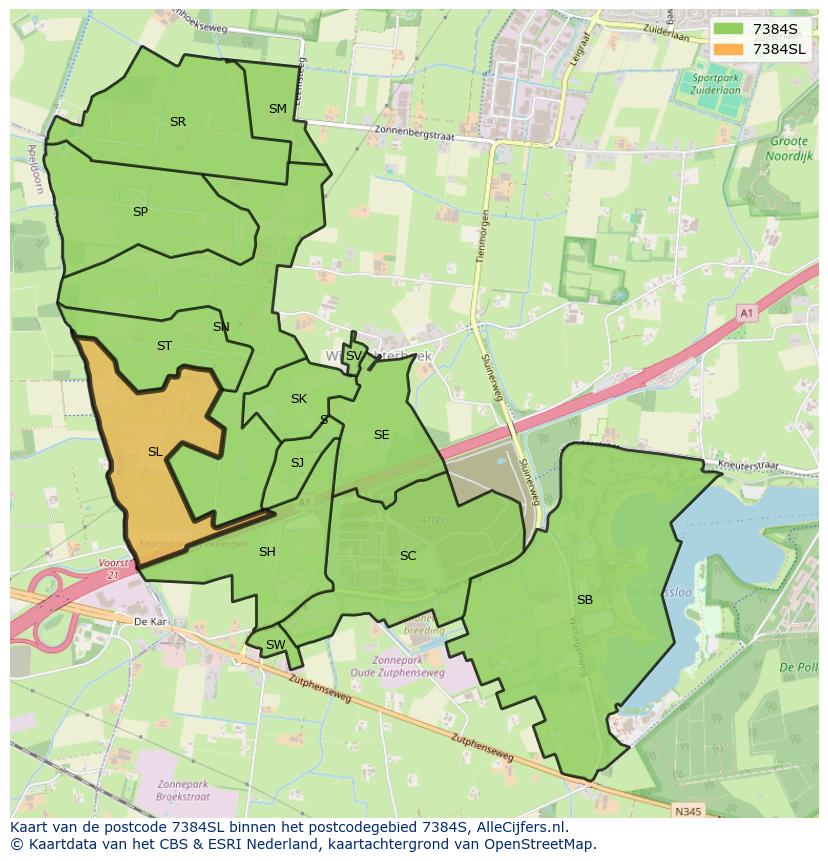 Afbeelding van het postcodegebied 7384 SL op de kaart.