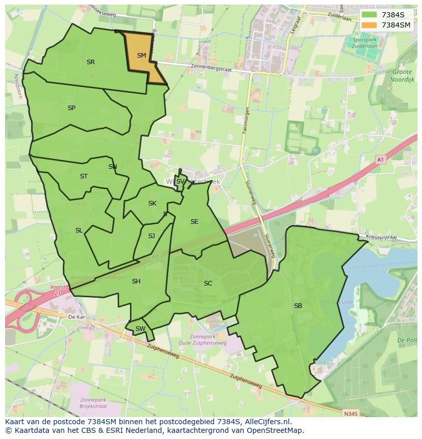 Afbeelding van het postcodegebied 7384 SM op de kaart.