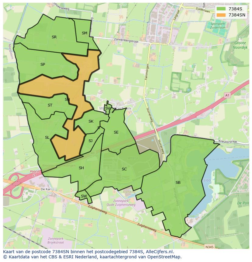 Afbeelding van het postcodegebied 7384 SN op de kaart.